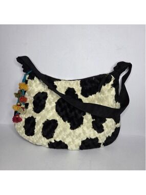 Atenti Cow Print Bag Black and White Curly Cow Shoulder Bag Purse